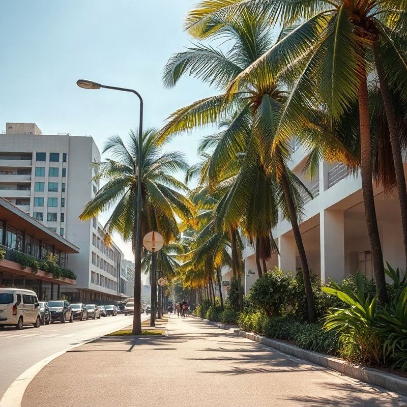 Vista de rua da Avenida Boa Viagem em Recife, com palmeiras e vegetação tropical