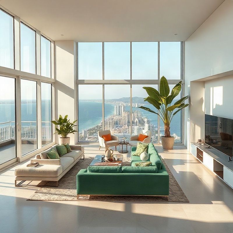 Interior claro de apartamento em Recife com vista para o Atlântico