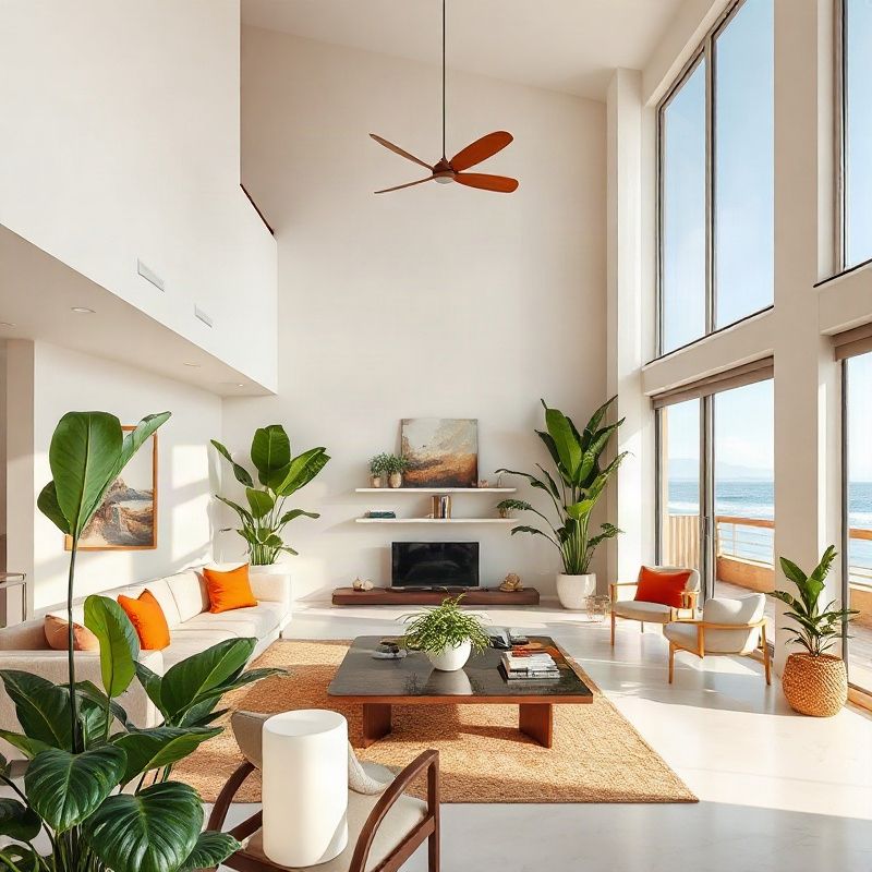 Sala de estar premium com pé-direito alto e vista para o mar em apartamento em Recife